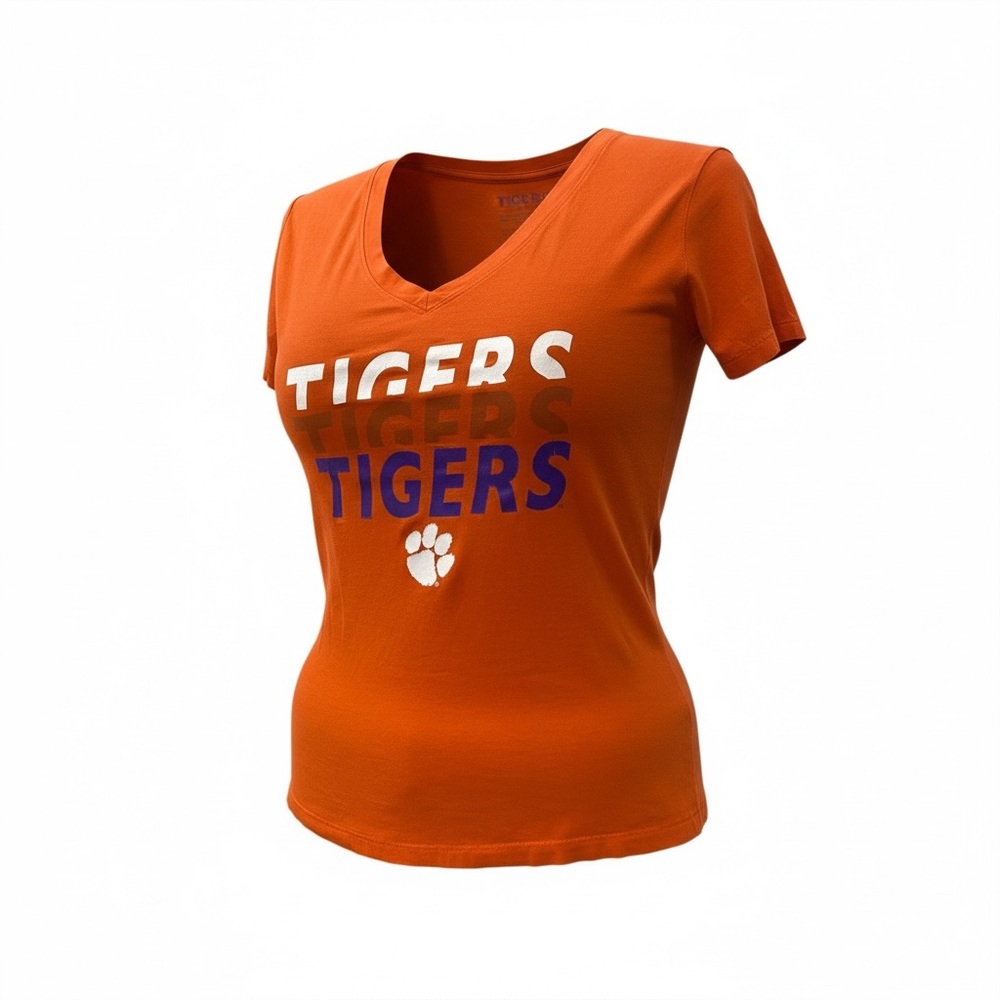 Clemson Tigers Women's size XL Orange fan T-shirt short sleeve V-neck cotton